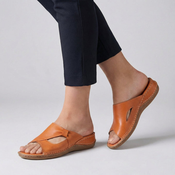 Women's Slip-On Cut-Out Flat Mule Comfortable Sandals - Orange