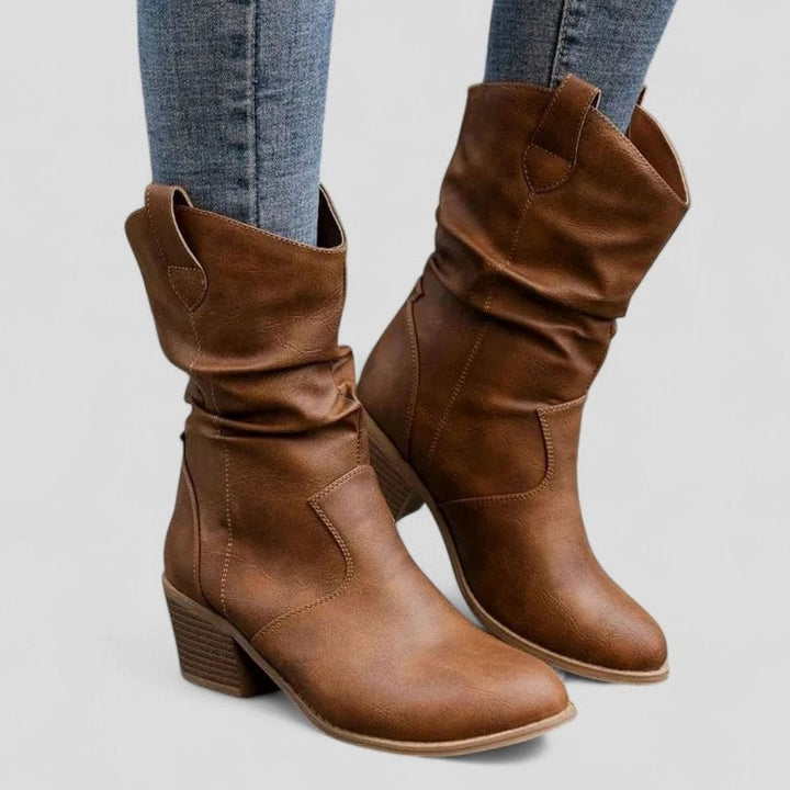 Women's Slouch Block Heel Mid-Calf Boots Wide Fit - Brown