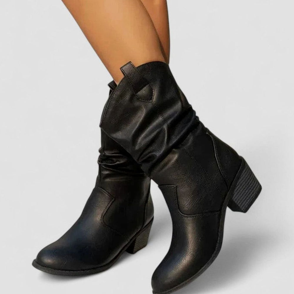 Women's Slouch Block Heel Mid-Calf Boots Wide Fit - Black