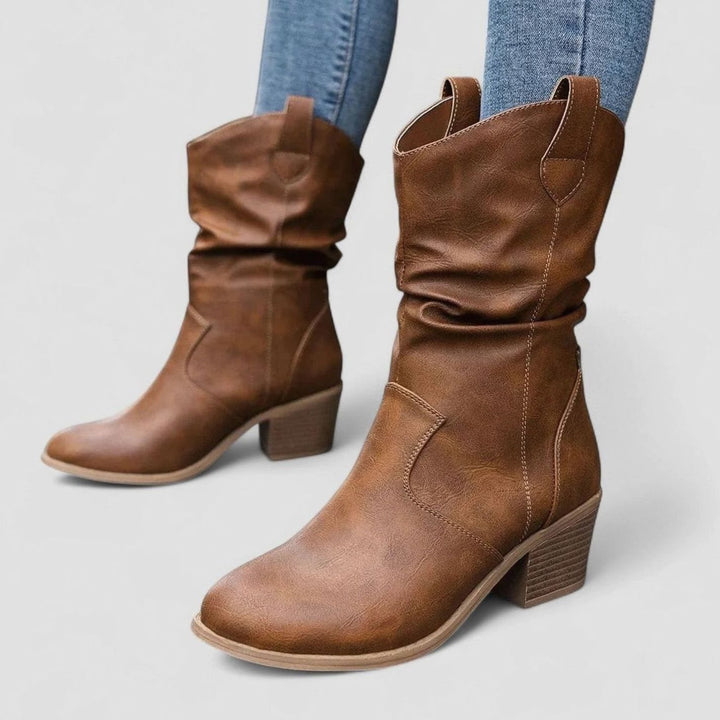 Women's Slouch Block Heel Mid-Calf Boots Wide Fit
