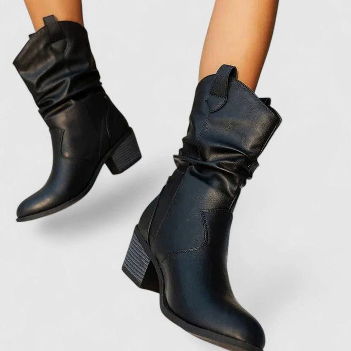 Women's Slouch Block Heel Mid-Calf Boots Wide Fit