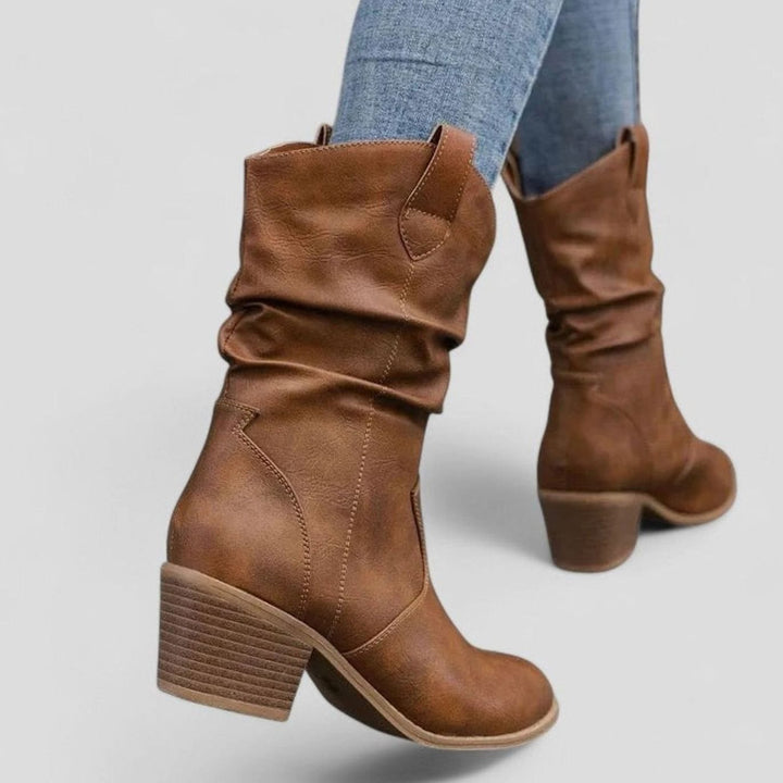 Women's Slouch Block Heel Mid-Calf Boots Wide Fit