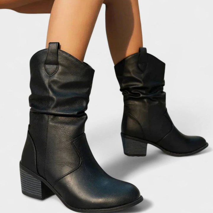 Women's Slouch Block Heel Mid-Calf Boots Wide Fit