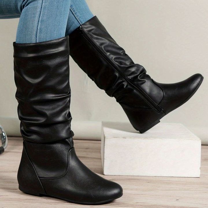 Women's Slouched Mid-Calf Boots Flat Zipper