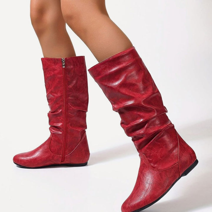 Women's Slouched Mid-Calf Boots Flat Zipper