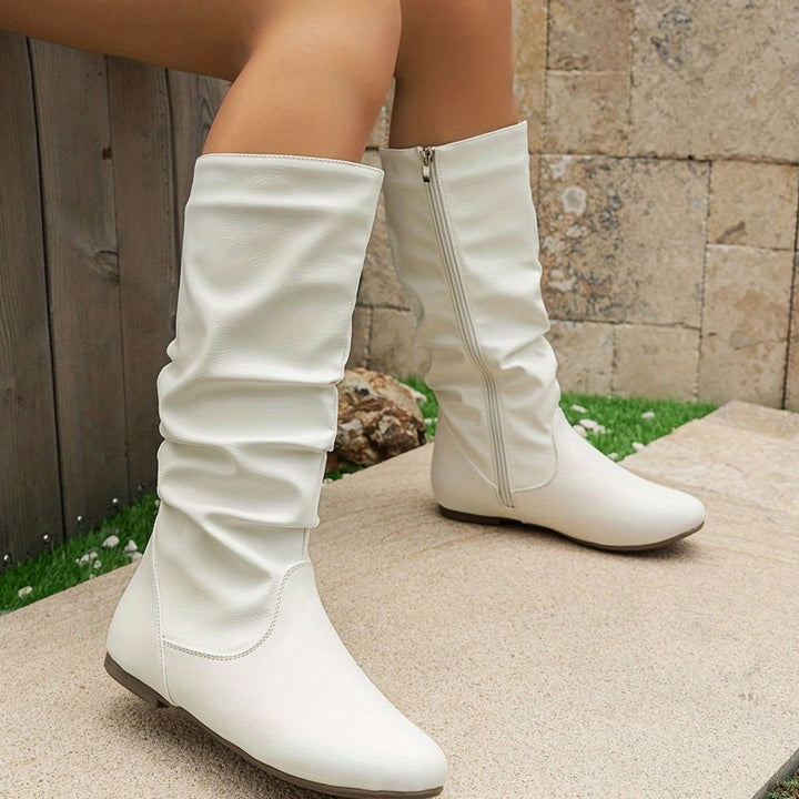 Women's Slouched Mid-Calf Boots Flat Zipper