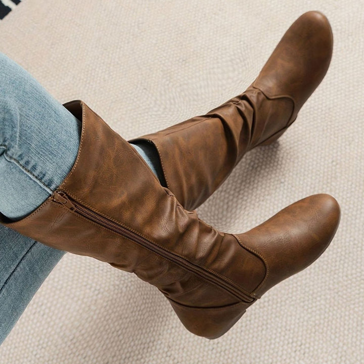 Women's Slouched Mid-Calf Boots Flat Zipper