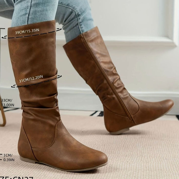 Women's Slouched Mid-Calf Boots Flat Zipper
