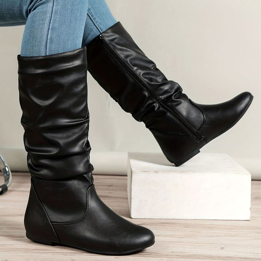 Women's Slouched Mid-Calf Boots Flat Zipper