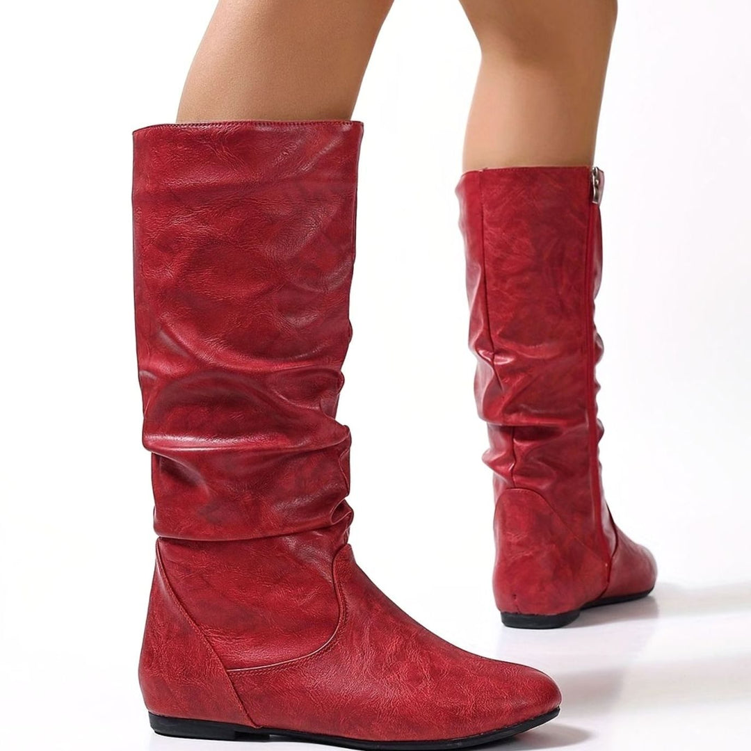 Women's Slouched Mid-Calf Boots Flat Zipper