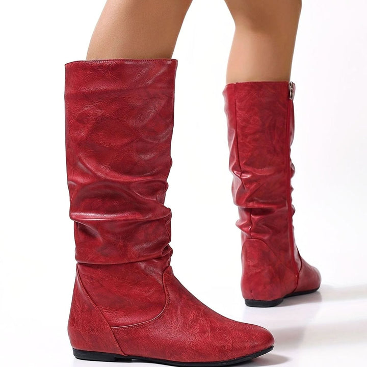 Women's Slouched Mid-Calf Boots Flat Zipper