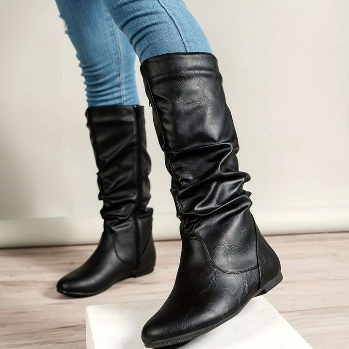 Women's Slouched Mid-Calf Boots Flat Zipper