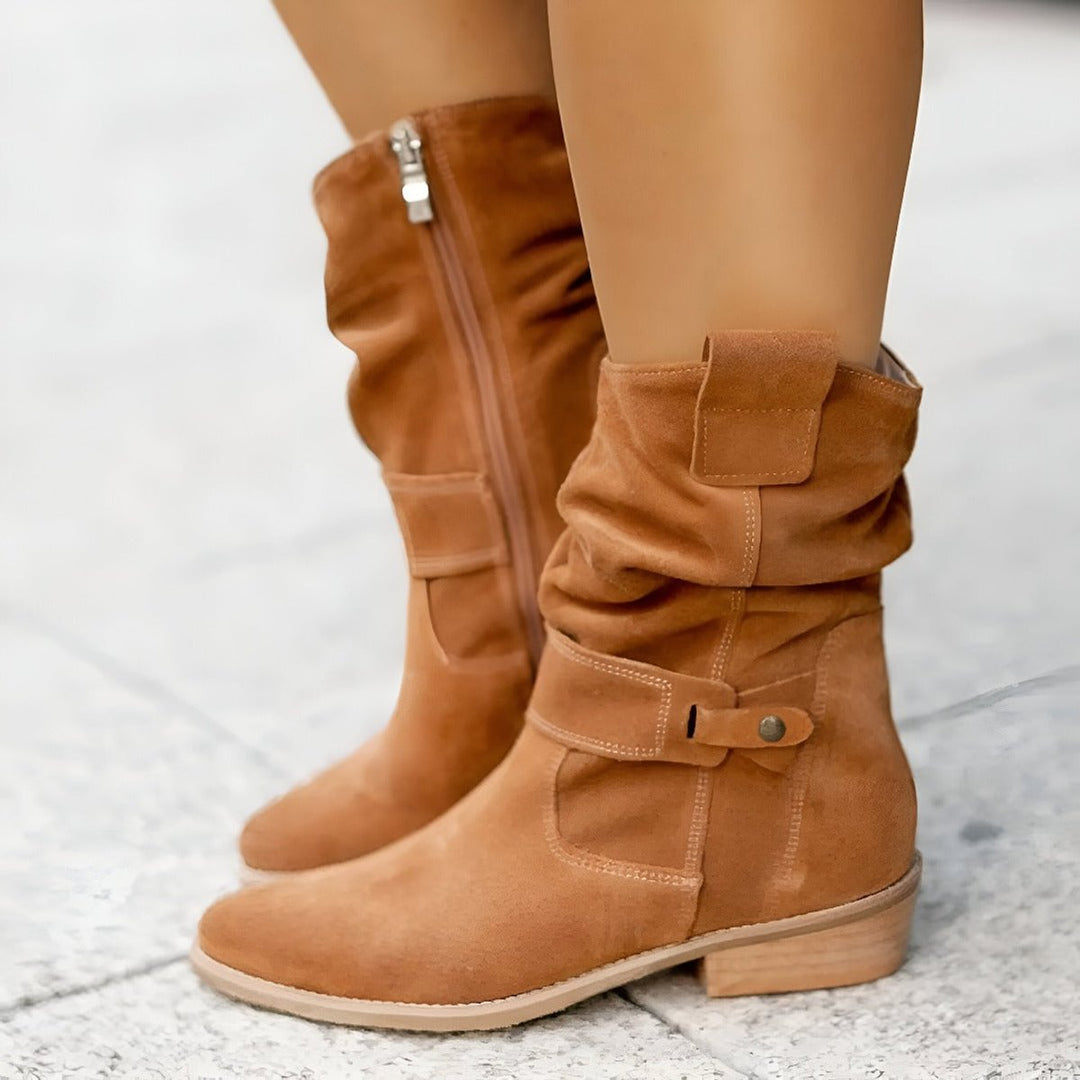 Women's Slouchy Faux Suede Mid-Calf Knee High Boots Low Block Heel