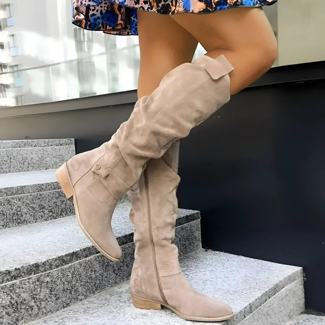 Women's Slouchy Suede Over-the-Knee High Boots Flat Heel - Beige