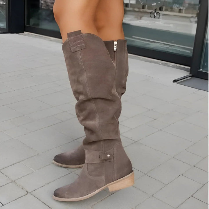 Women's Slouchy Suede Over-the-Knee High Boots Flat Heel - Brown