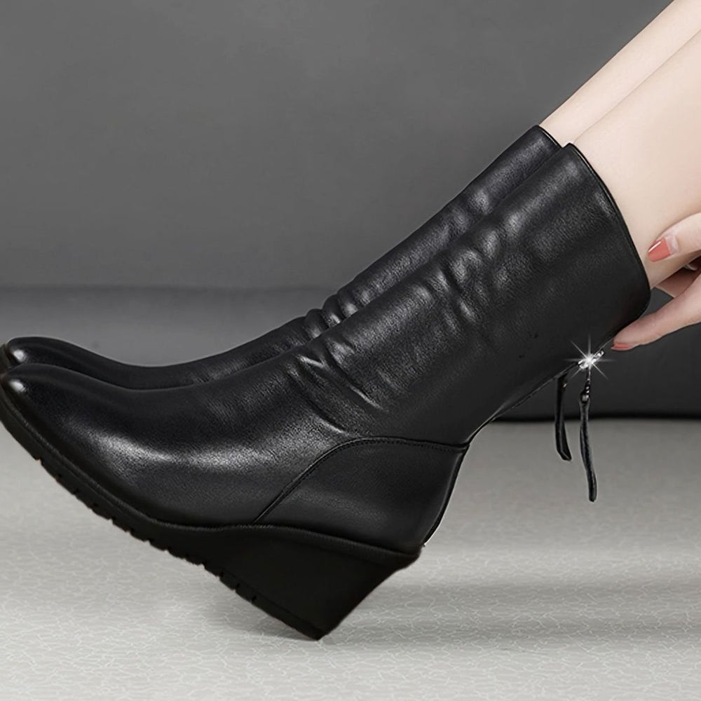 Women's Slouchy Wedge Mid-Calf Boots Side Zip
