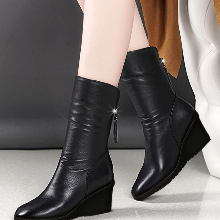 Women's Slouchy Wedge Mid-Calf Boots Side Zip