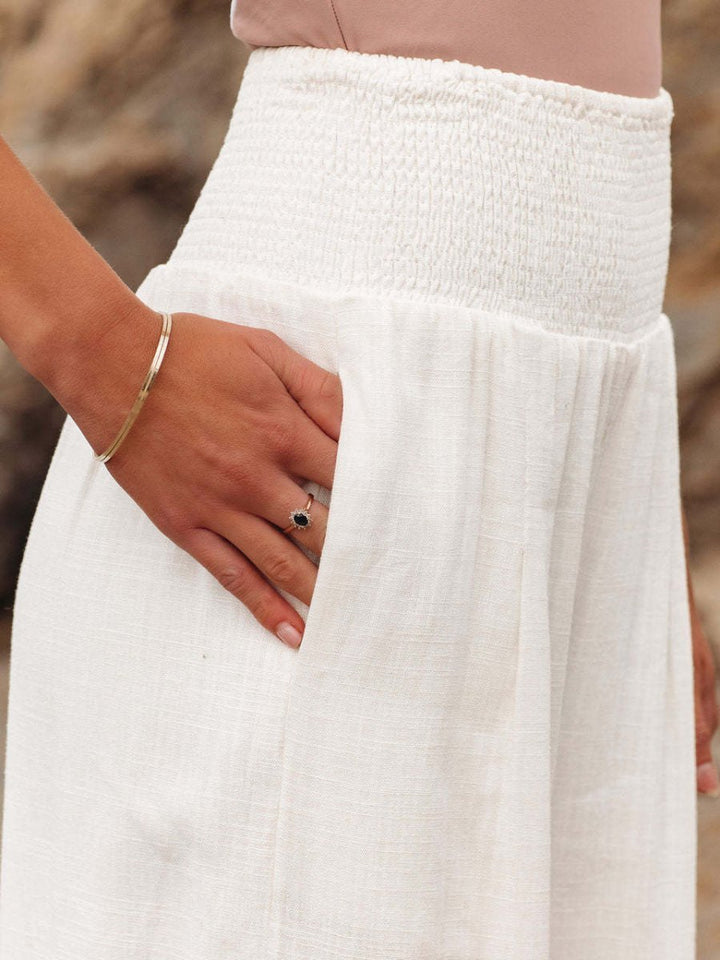 Women's Smocked High-Waist Wide-Leg Linen Pants