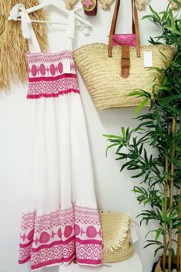 Women's Smocked Square-Neck Tie-Shoulder Boho Maxi Dress