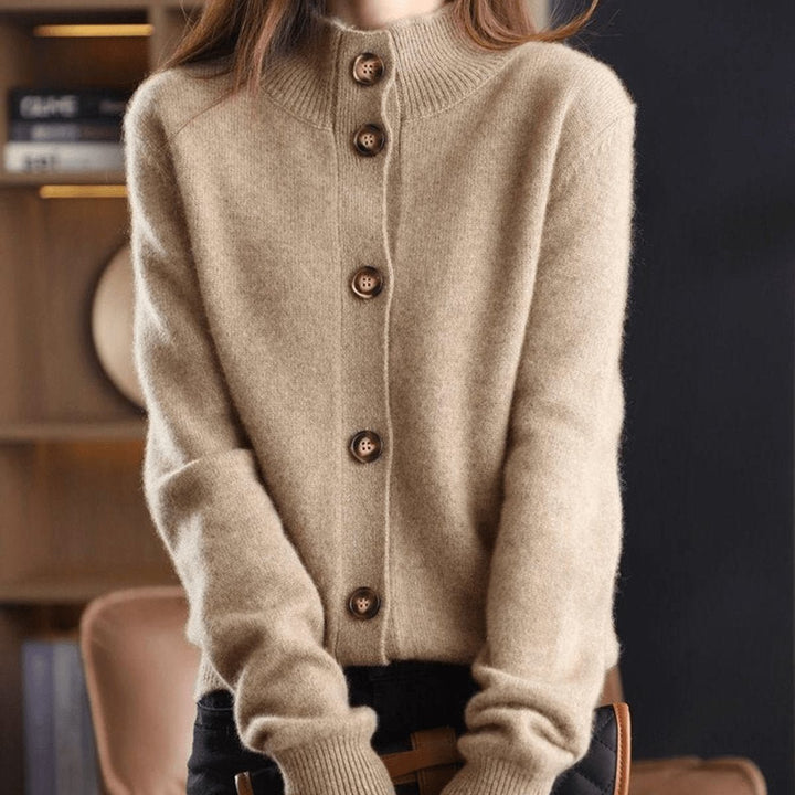 Women's Soft Cashmere Blend Mock-Neck Button-Front Knit Cardigan