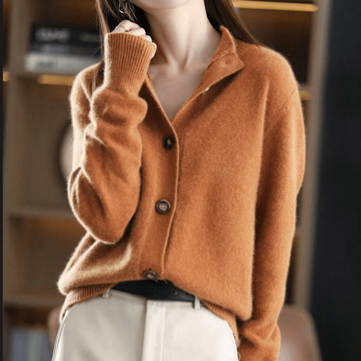 Women's Soft Cashmere Blend Mock-Neck Button-Front Knit Cardigan