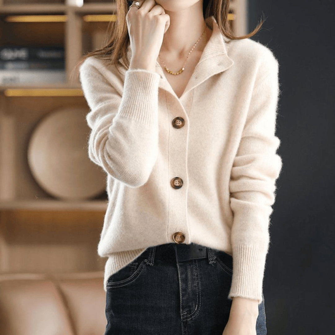 Women's Soft Cashmere Blend Mock-Neck Button-Front Knit Cardigan - Beige