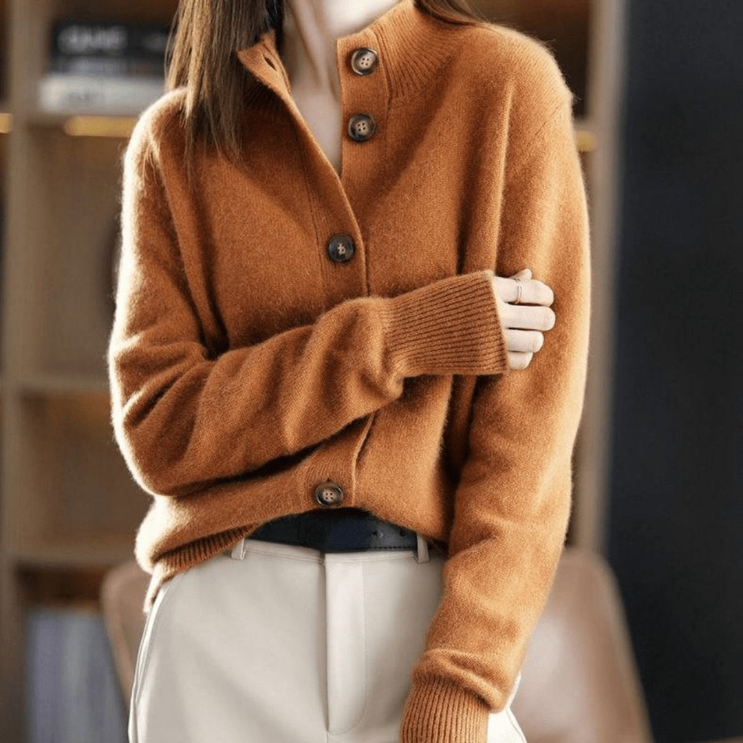 Women's Soft Cashmere Blend Mock-Neck Button-Front Knit Cardigan - Orange