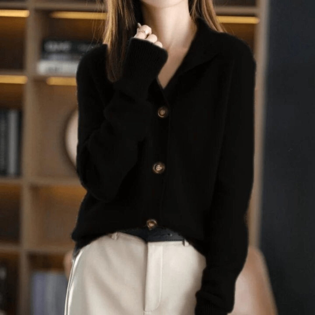 Women's Soft Cashmere Blend Mock-Neck Button-Front Knit Cardigan - Black