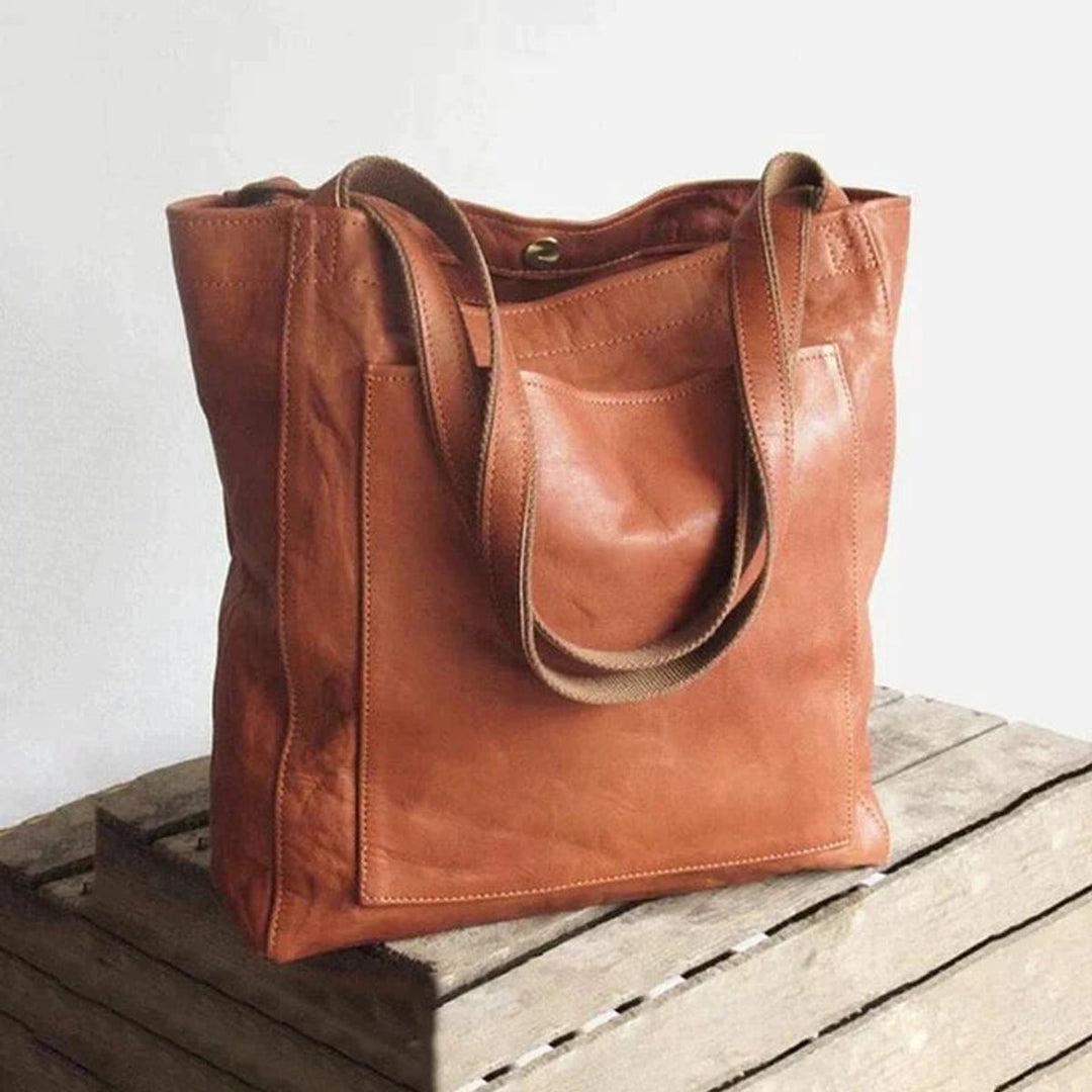 Women's Spacious Leather Shoulder Tote Bag - Braun