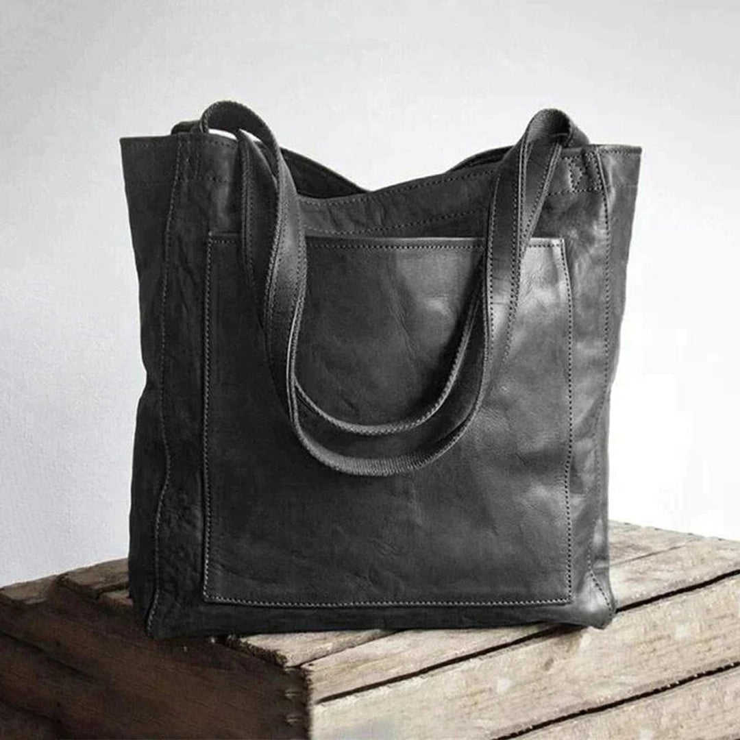 Women's Spacious Leather Shoulder Tote Bag - Schwarz