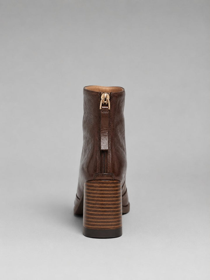 Women's Square-Toe Block Heel Leather Ankle Boots