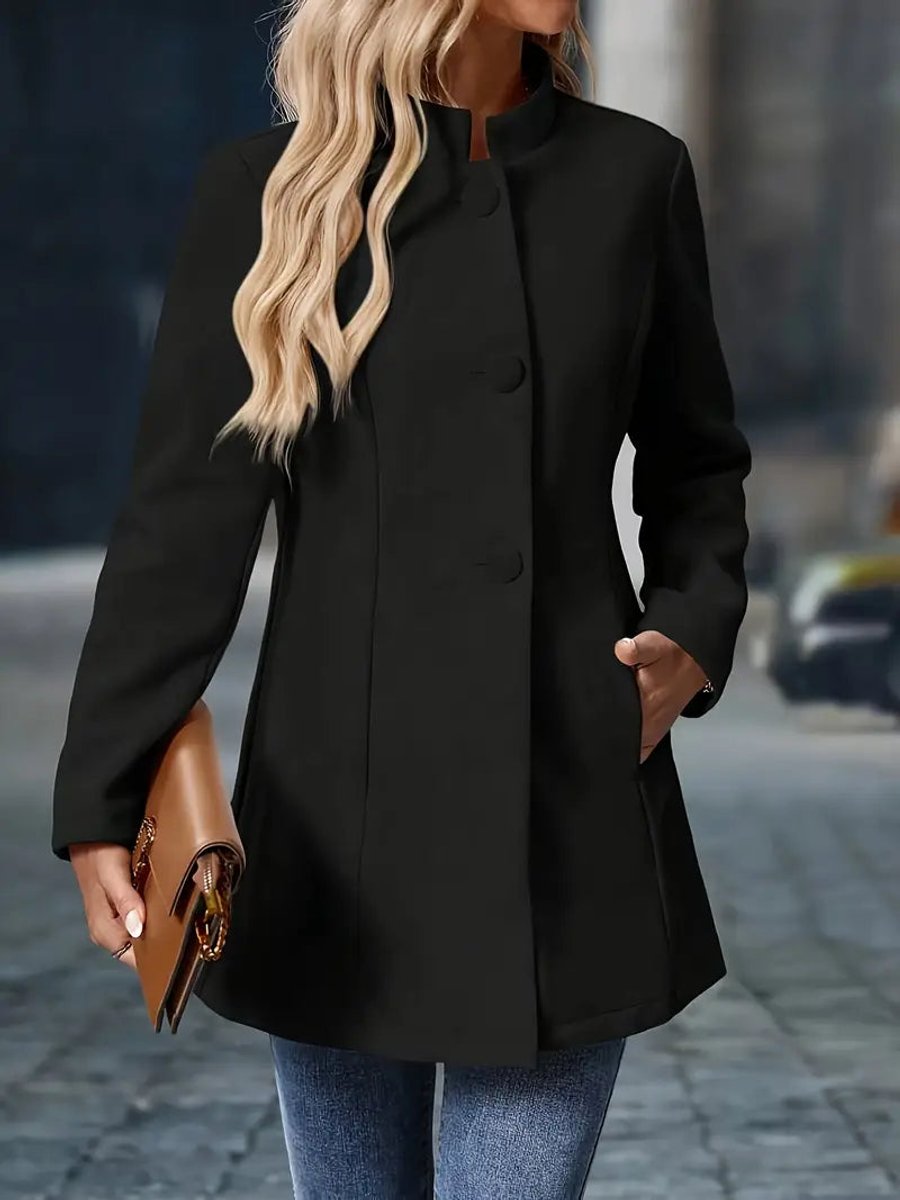 Women's Stand-Collar Open-Front Long Blazer Coat