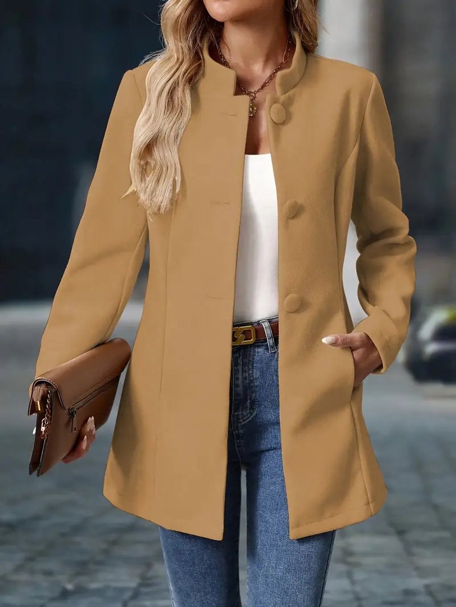 Women's Stand-Collar Open-Front Long Blazer Coat