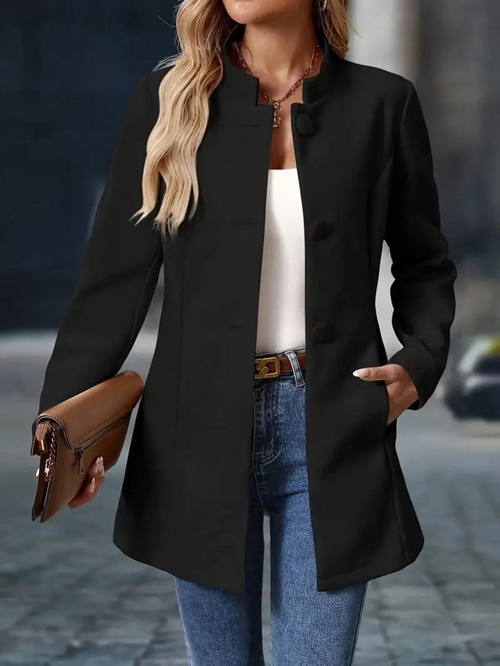 Women's Stand-Collar Open-Front Long Blazer Coat