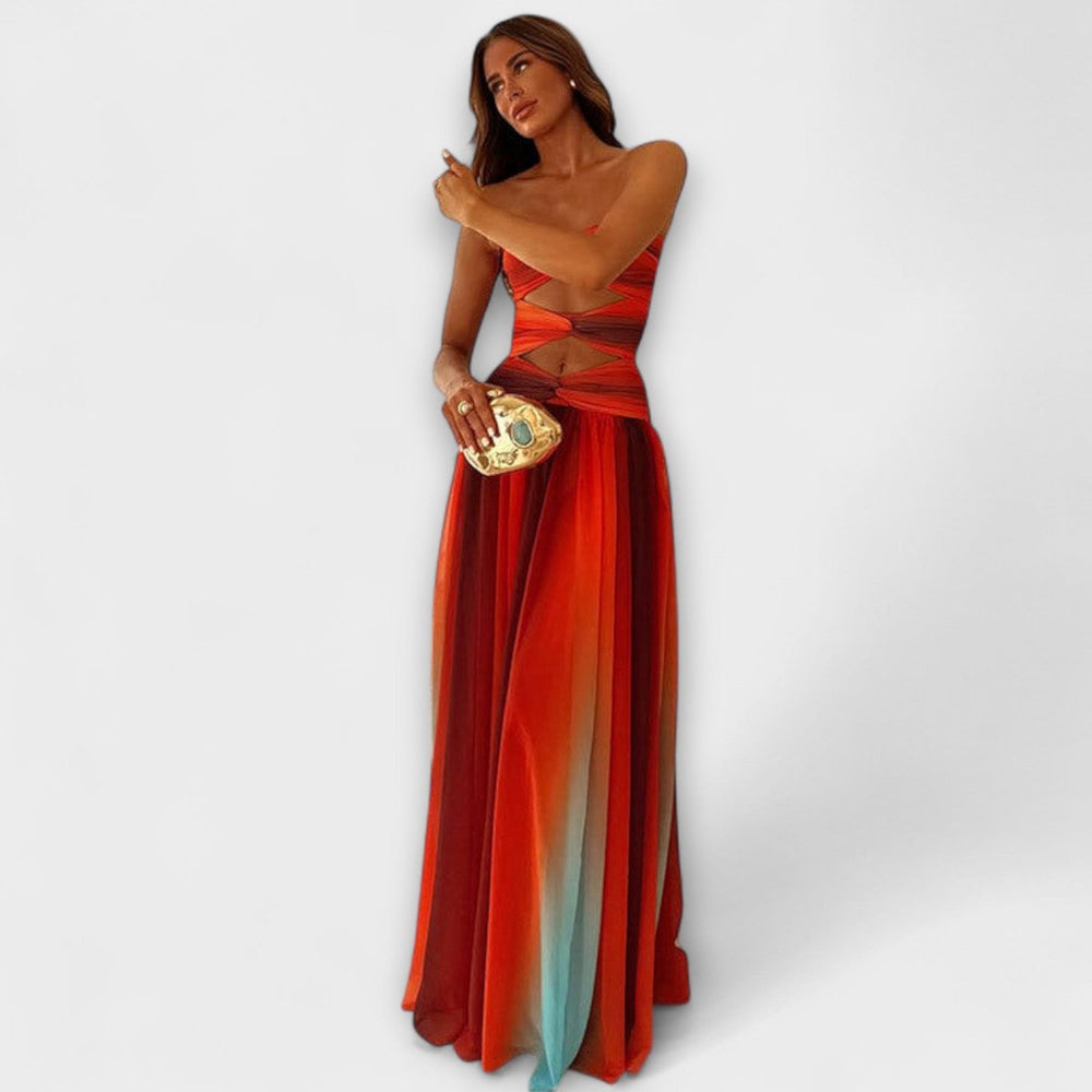 Women's Strapless Cutout A-Line Maxi Dress