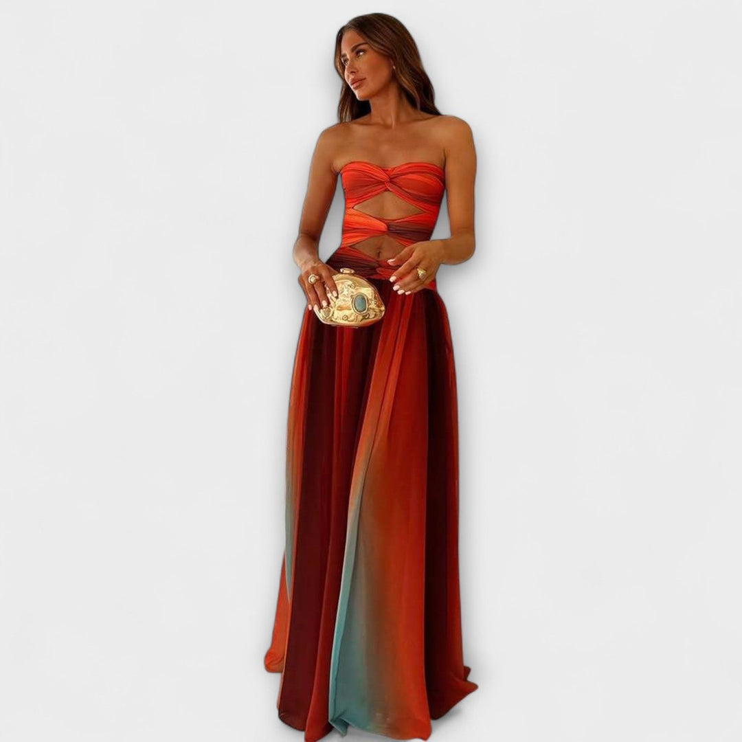 Women's Strapless Cutout A-Line Maxi Dress