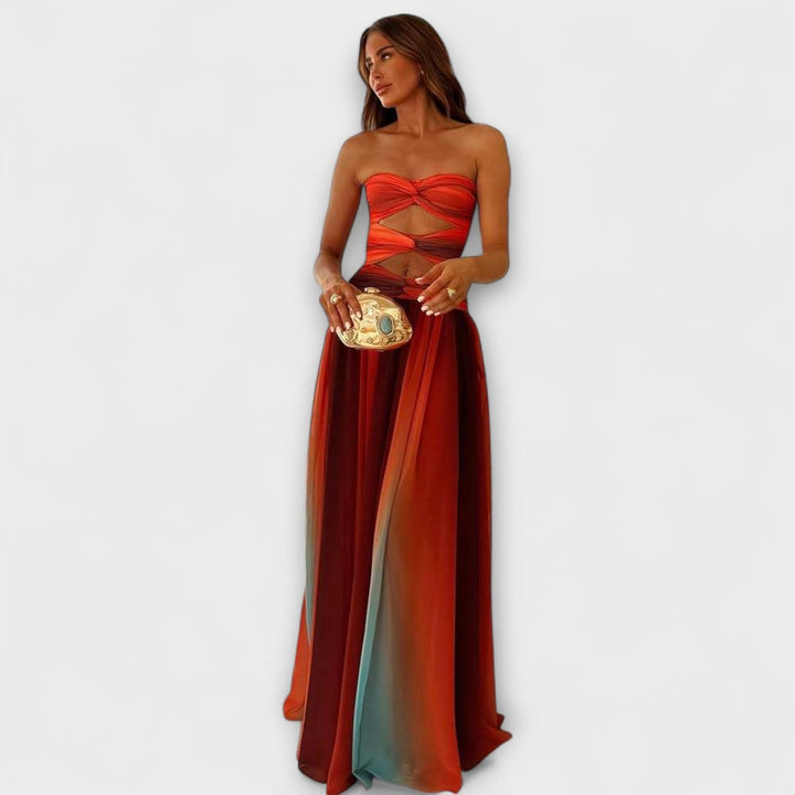 Women's Strapless Cutout A-Line Maxi Dress