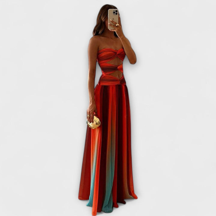 Women's Strapless Cutout A-Line Maxi Dress