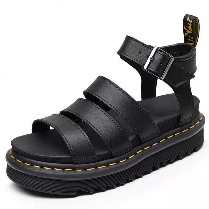 Women's Strappy Buckle-Ankle Platform Comfortable Sandals - Black