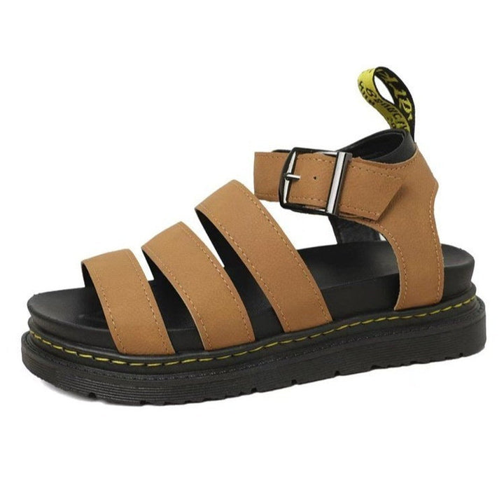 Women's Strappy Buckle-Ankle Platform Comfortable Sandals - Brown