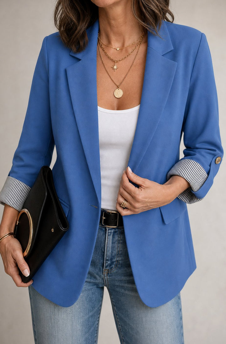 Women's Striped-Cuff Roll-Sleeve Tailored Blazer Jacket