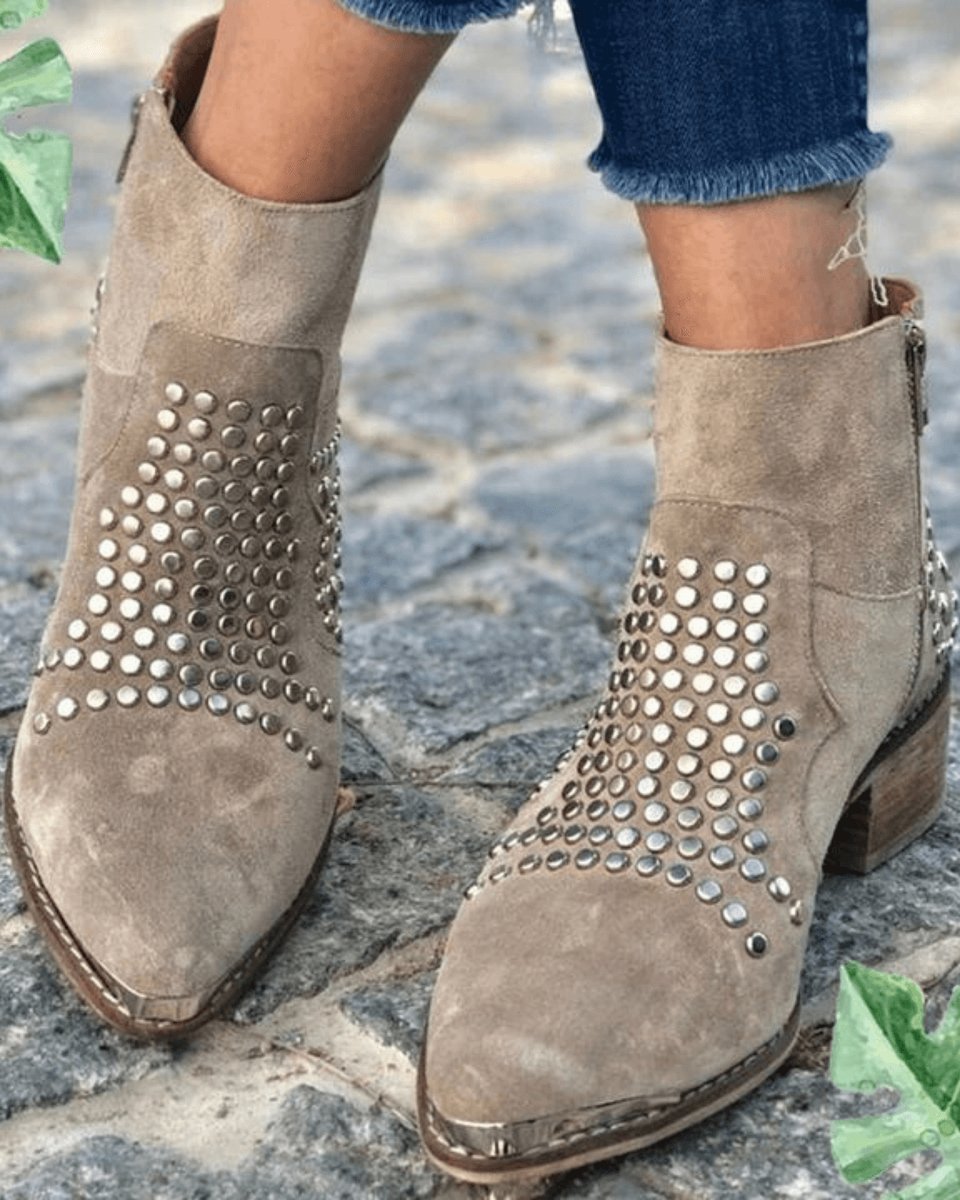 Women's Studded Suede Pointed-Toe Side-Zip Ankle Boots