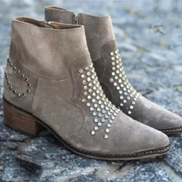 Women's Studded Suede Pointed-Toe Side-Zip Ankle Boots