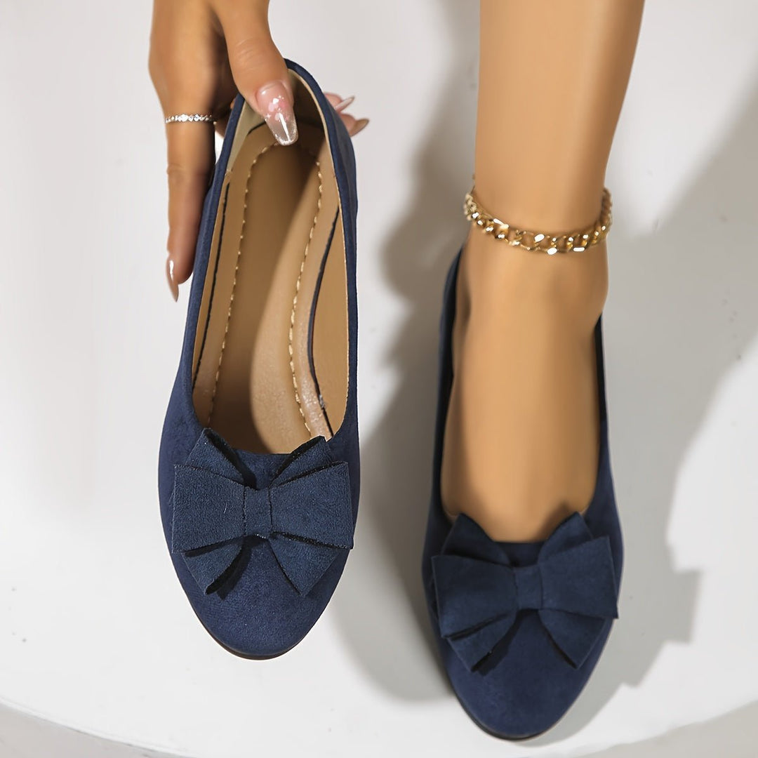 Women's Suede-Effect Bow-Detail Cushioned Slip-On Ballet Flats