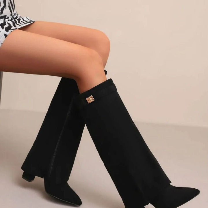 Women's Suede Knee-High Slouch Buckle Thigh-High Boots - Suede Plush