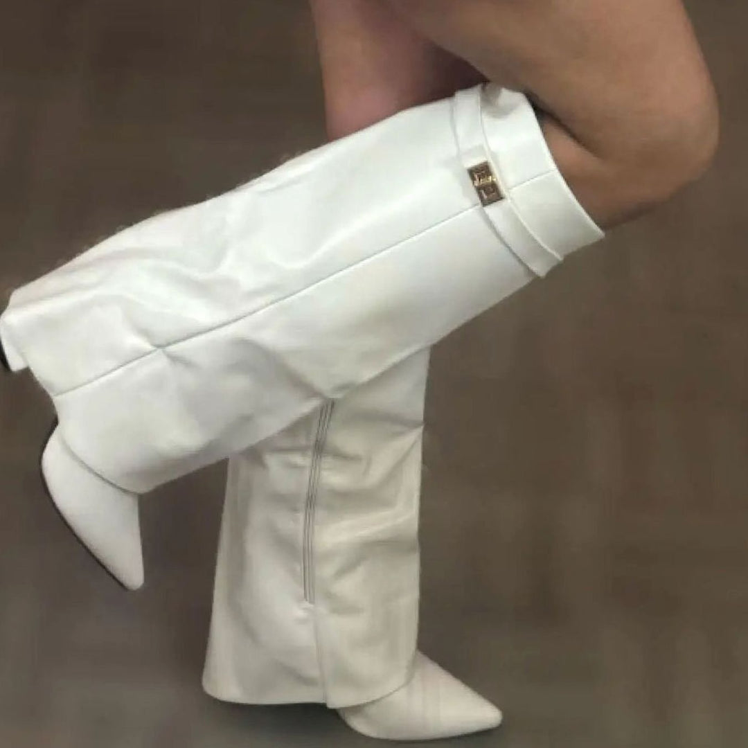 Women's Suede Knee-High Slouch Buckle Thigh-High Boots - White