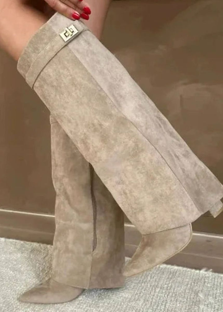 Women's Suede Knee-High Slouch Buckle Thigh-High Boots