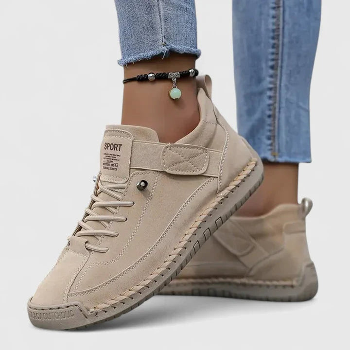 Women's Suede Lace-Up Velcro-Strap Low-Top Comfort Sneakers - Beige