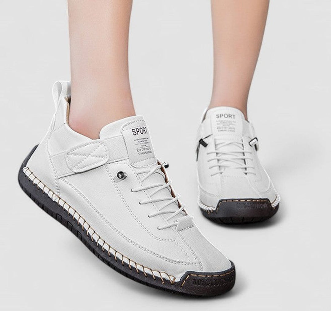 Women's Suede Lace-Up Velcro-Strap Low-Top Comfort Sneakers - White