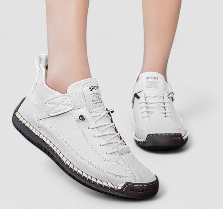 Women's Suede Lace-Up Velcro-Strap Low-Top Comfort Sneakers - White